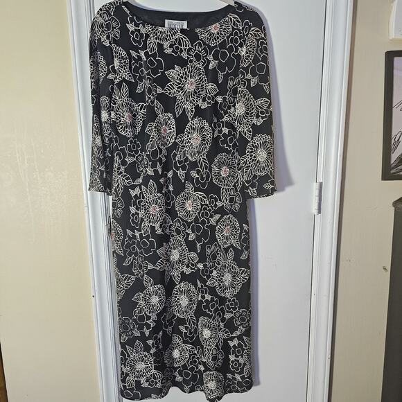 Vintage 80s Yves Cossette Depeche Mode Floral Silk Dress 14 Gothic Dark Floral - Picture 1 of 7